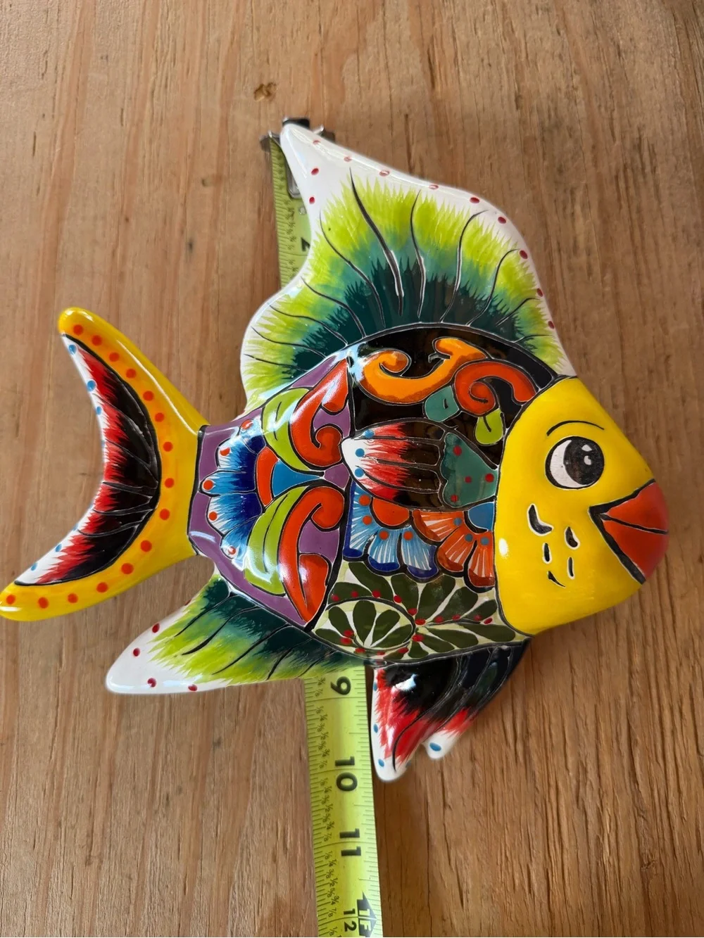 Hand-Painted Colorful Talavera Fish Wall Decor - Yellow Accent